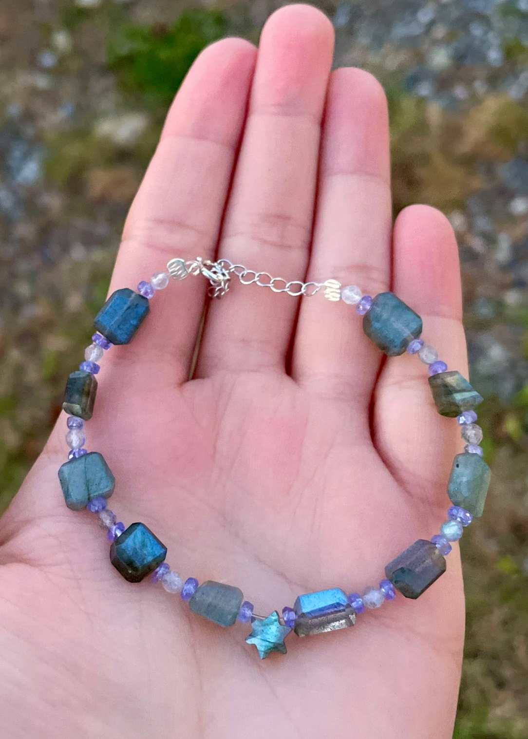 Chai & Magen David Labradorite, Fluorite and Tanzanite Gold Plated Beaded Bracelets
