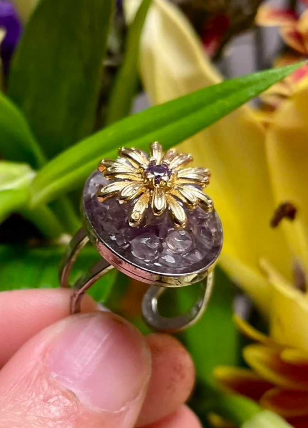 Amethyst Gemstones & Gold plated Flower with Purple Zirconia