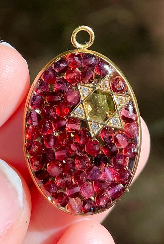 Garnets Magen David Gold Plated Oval Pendant