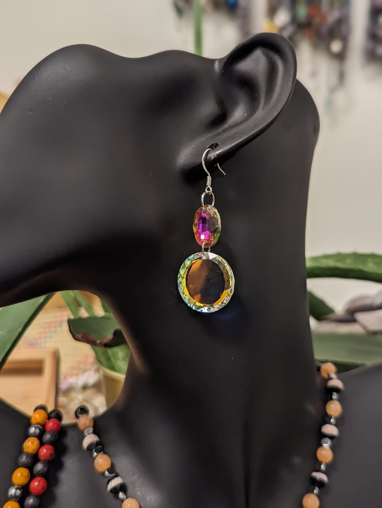 Bold Set: Daring Red Colours, A beaded Necklace with Orange Red and Hematite Styled Beads, 2 Bracelets and Glass Round and Oval Earrings