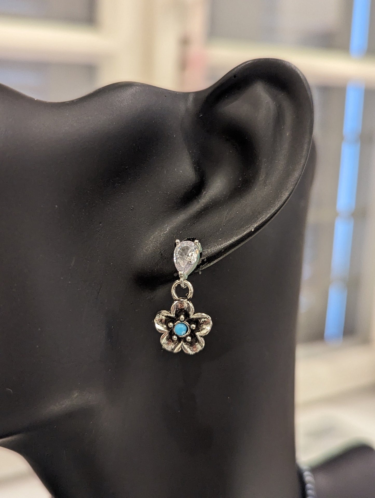 Zircon Set 15: Zircon Crystal Leaf Pendant with Silver Light Blue Flower Pendant and Earrings, Hematite Styled and Blue Arrows Bracelet