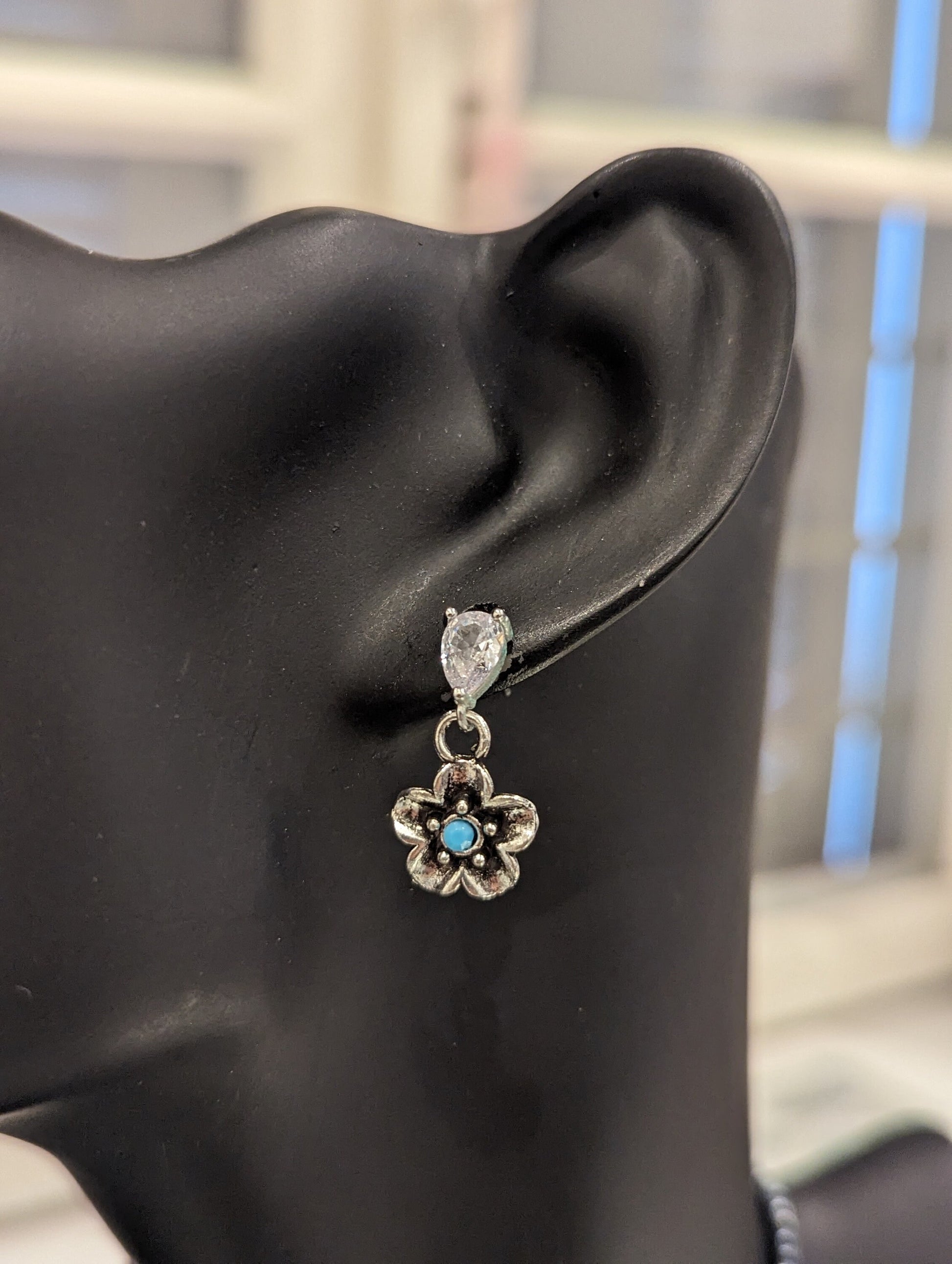 Zircon Set 15: Zircon Crystal Leaf Pendant with Silver Light Blue Flower Pendant and Earrings, Hematite Styled and Blue Arrows Bracelet