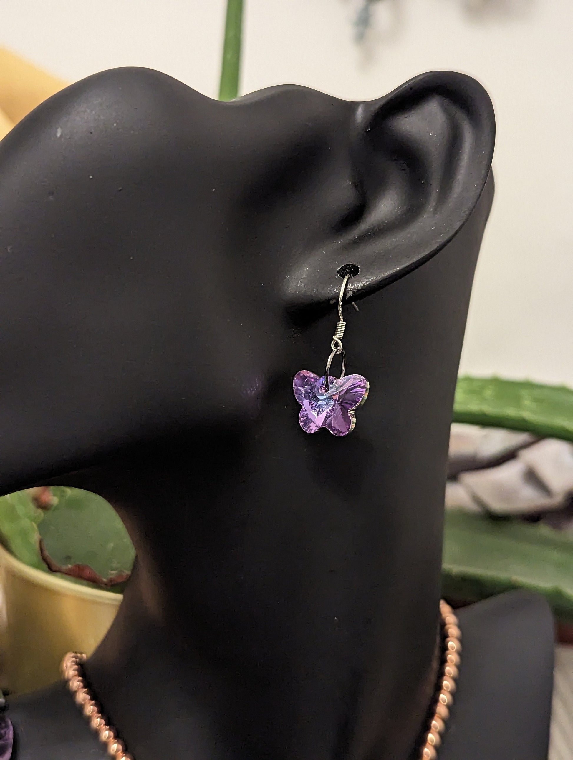 Pink Shimmer: Rose Quartz Pendants and 4 Pink Shimmering Butterfly Pendants, Hematite Styled and Rose Golden Necklace, Amethyst Bracelet