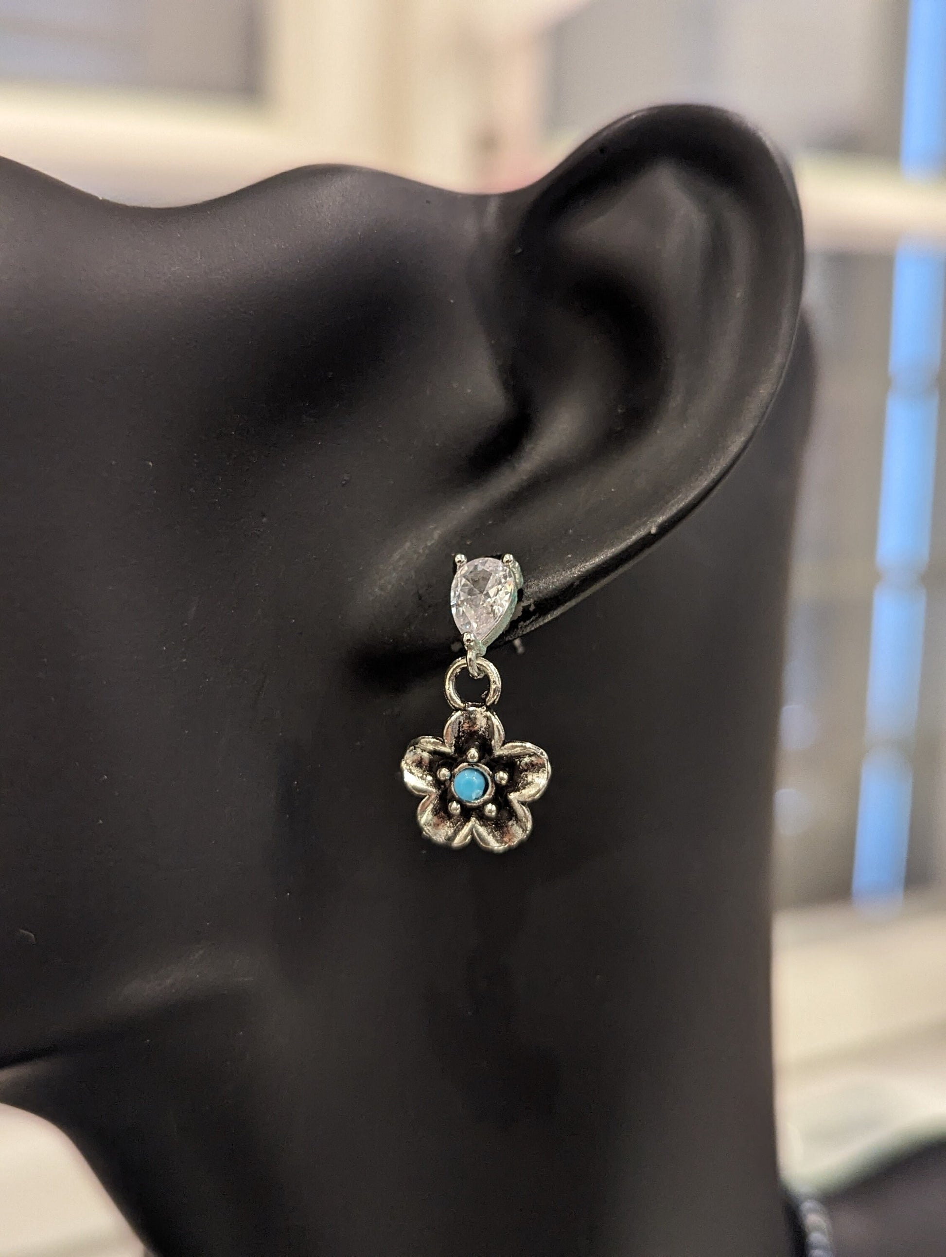 Zircon Set 15: Zircon Crystal Leaf Pendant with Silver Light Blue Flower Pendant and Earrings, Hematite Styled and Blue Arrows Bracelet