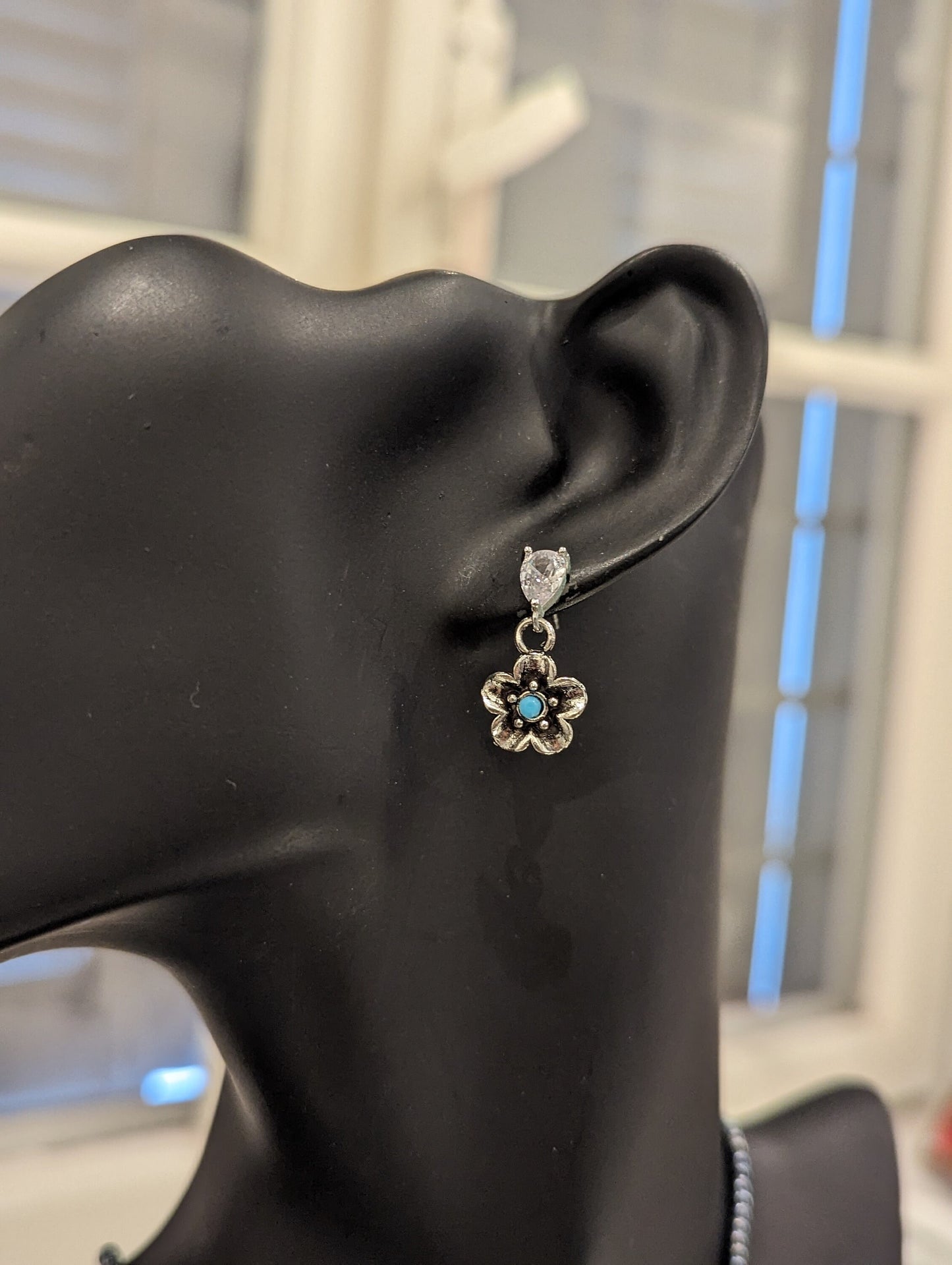 Zircon Set 15: Zircon Crystal Leaf Pendant with Silver Light Blue Flower Pendant and Earrings, Hematite Styled and Blue Arrows Bracelet