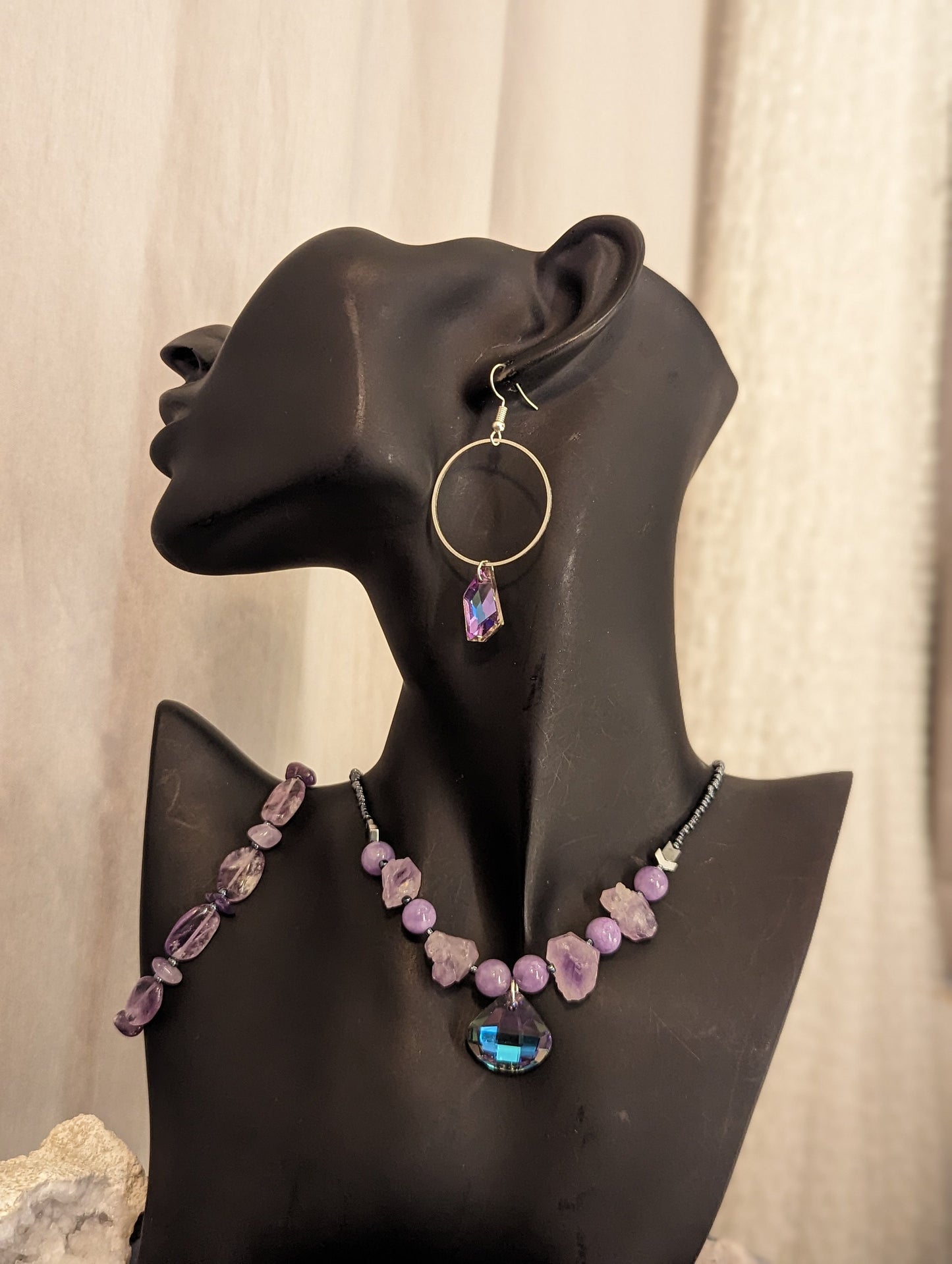 Amethyst Lilac Set with Soft Triangle Glass Pendant