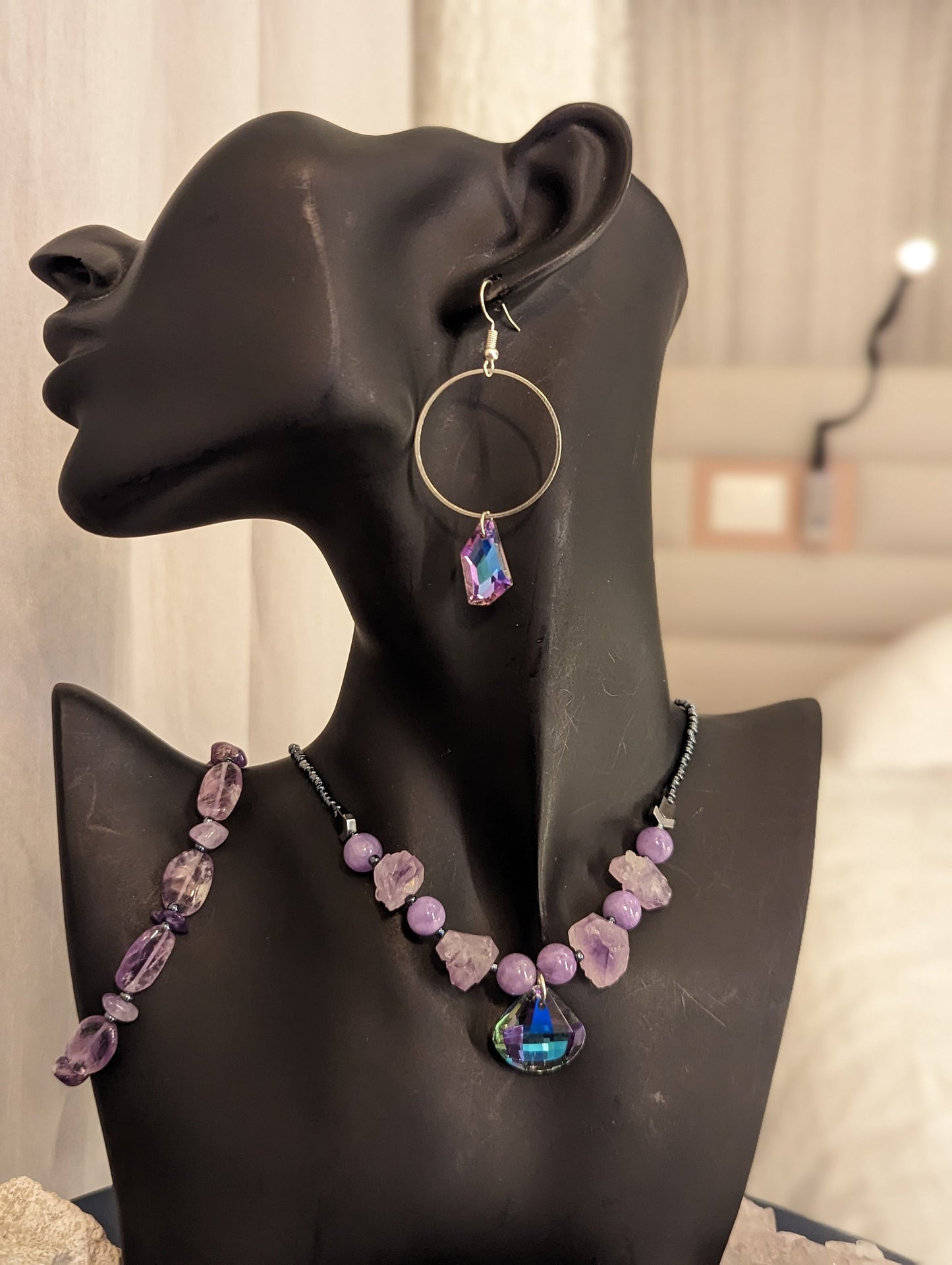 Amethyst Lilac Set with Soft Triangle Glass Pendant