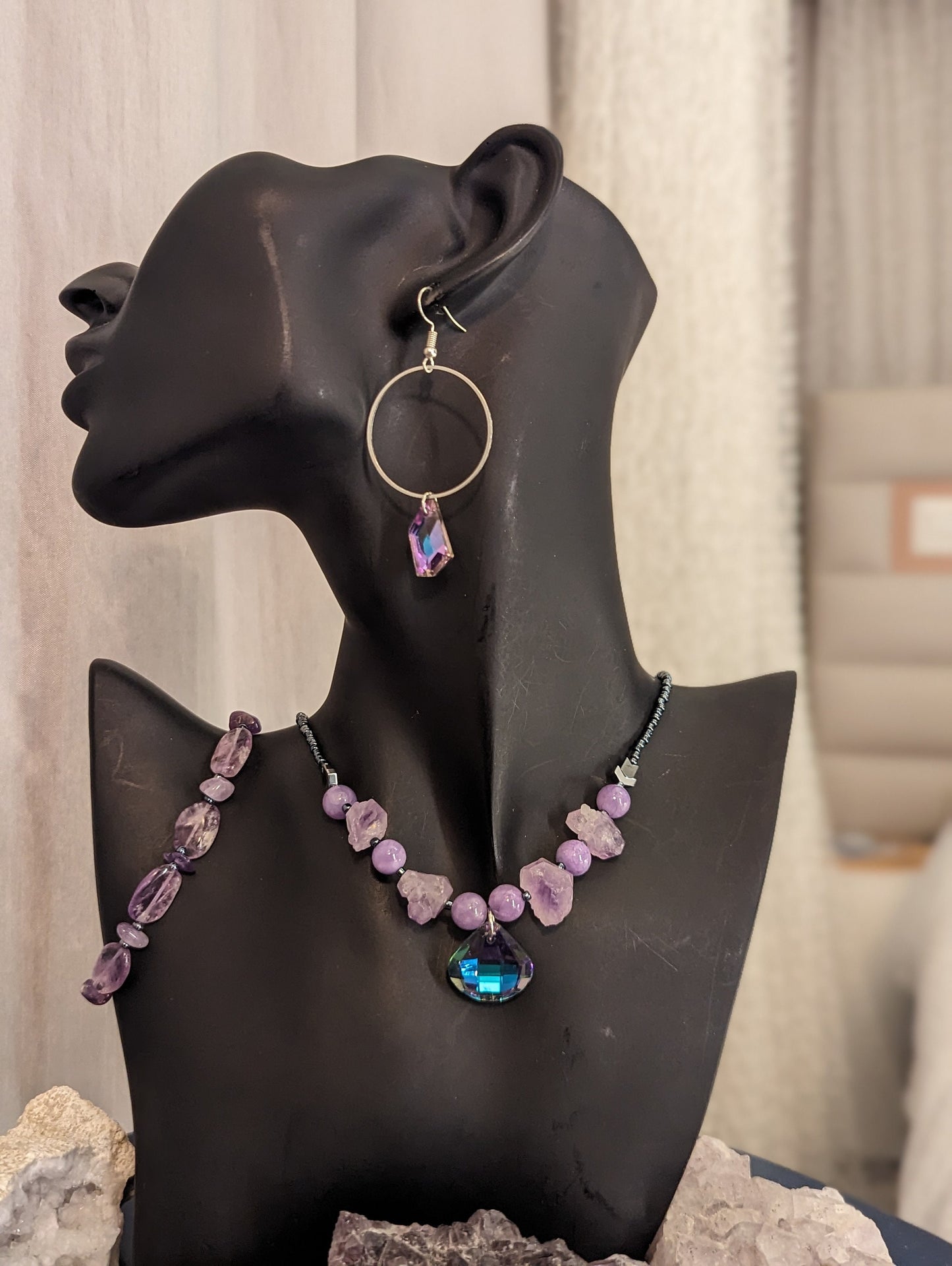 Amethyst Lilac Set with Soft Triangle Glass Pendant