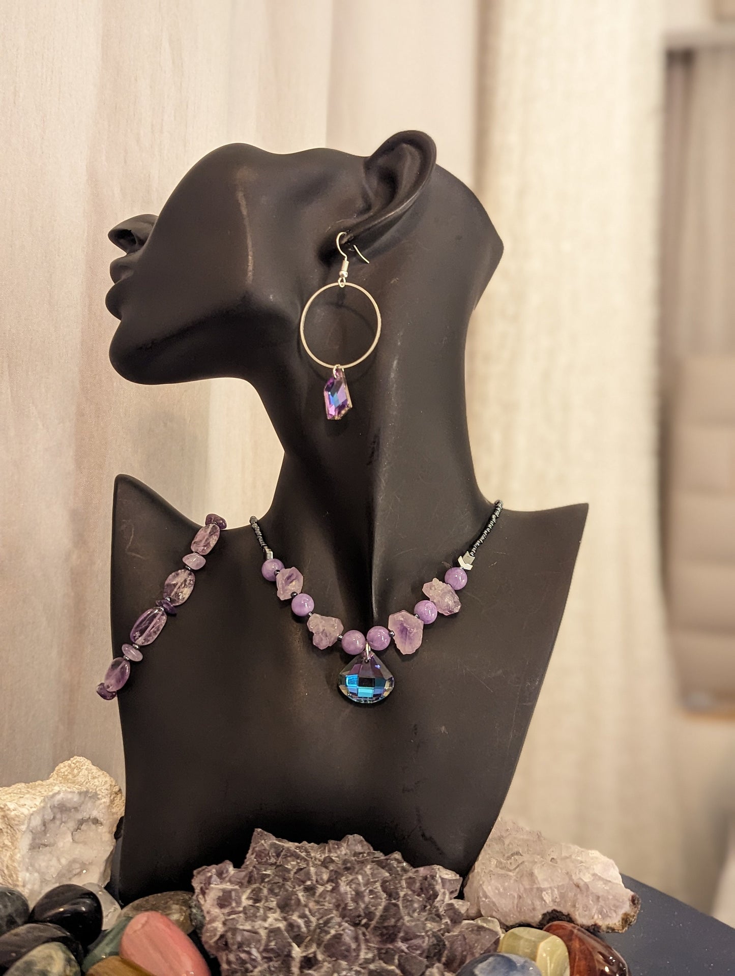 Amethyst Lilac Set with Soft Triangle Glass Pendant