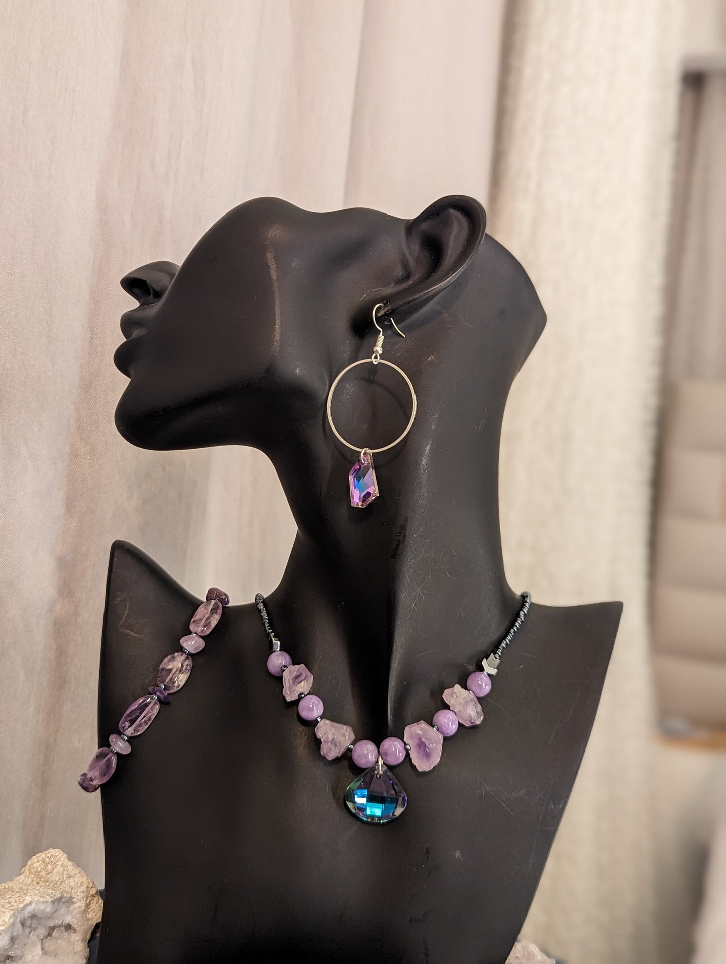 Amethyst Lilac Set with Soft Triangle Glass Pendant