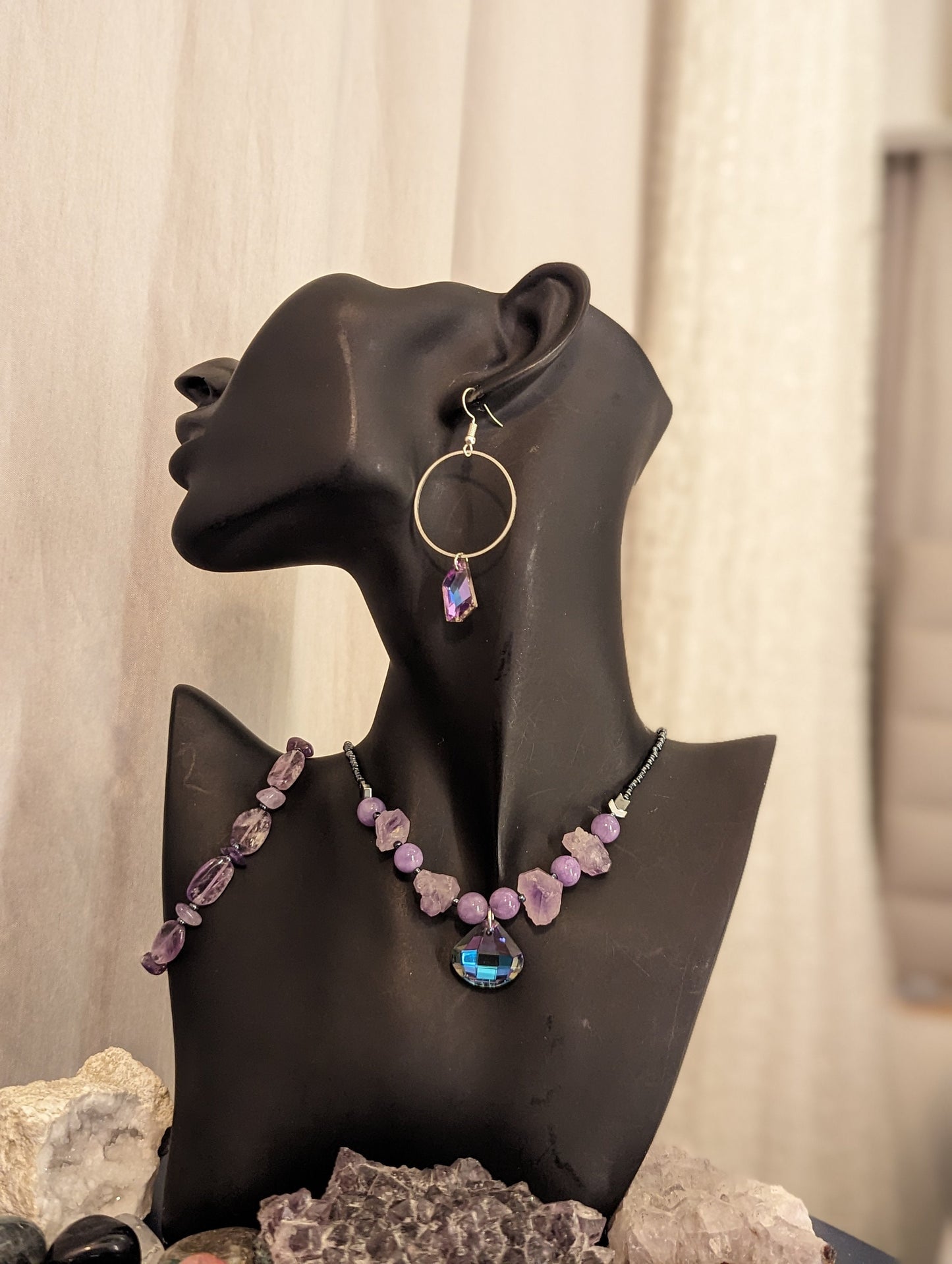 Amethyst Lilac Set with Soft Triangle Glass Pendant