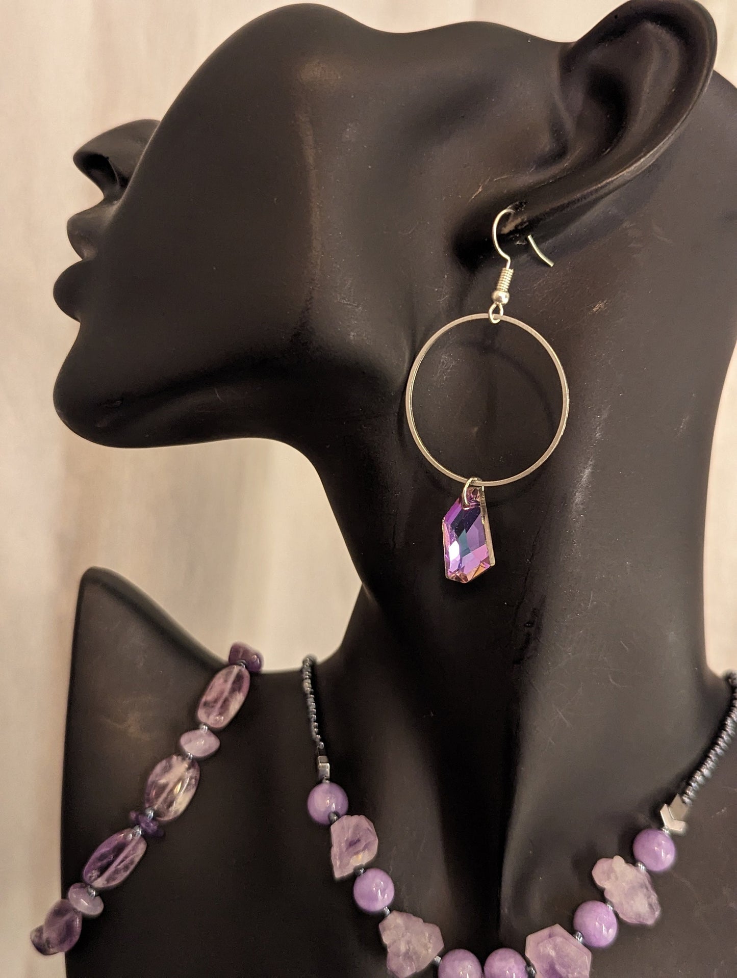 Amethyst Lilac Set with Soft Triangle Glass Pendant