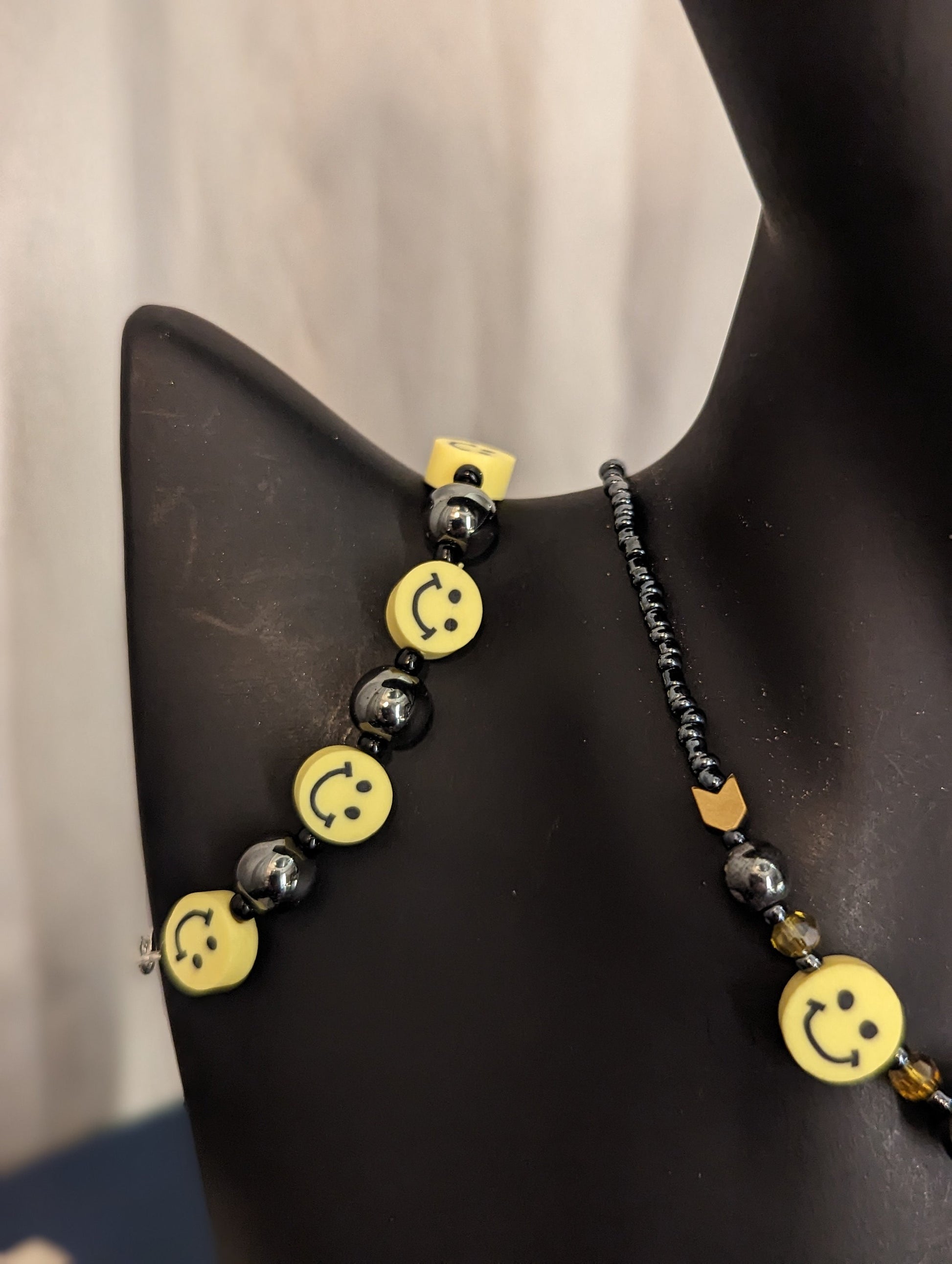 Unisex Yellow Smiley Beaded Set