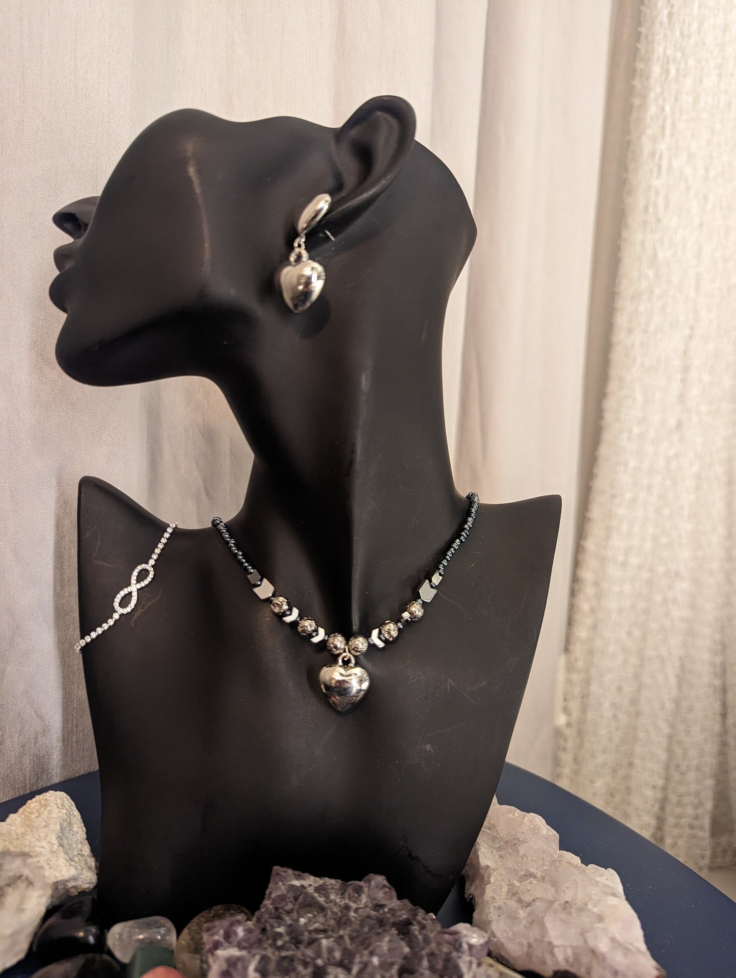 Infinite Pure Love: Silver Heart Handmade Jewelry Set and Infinity Bracelet