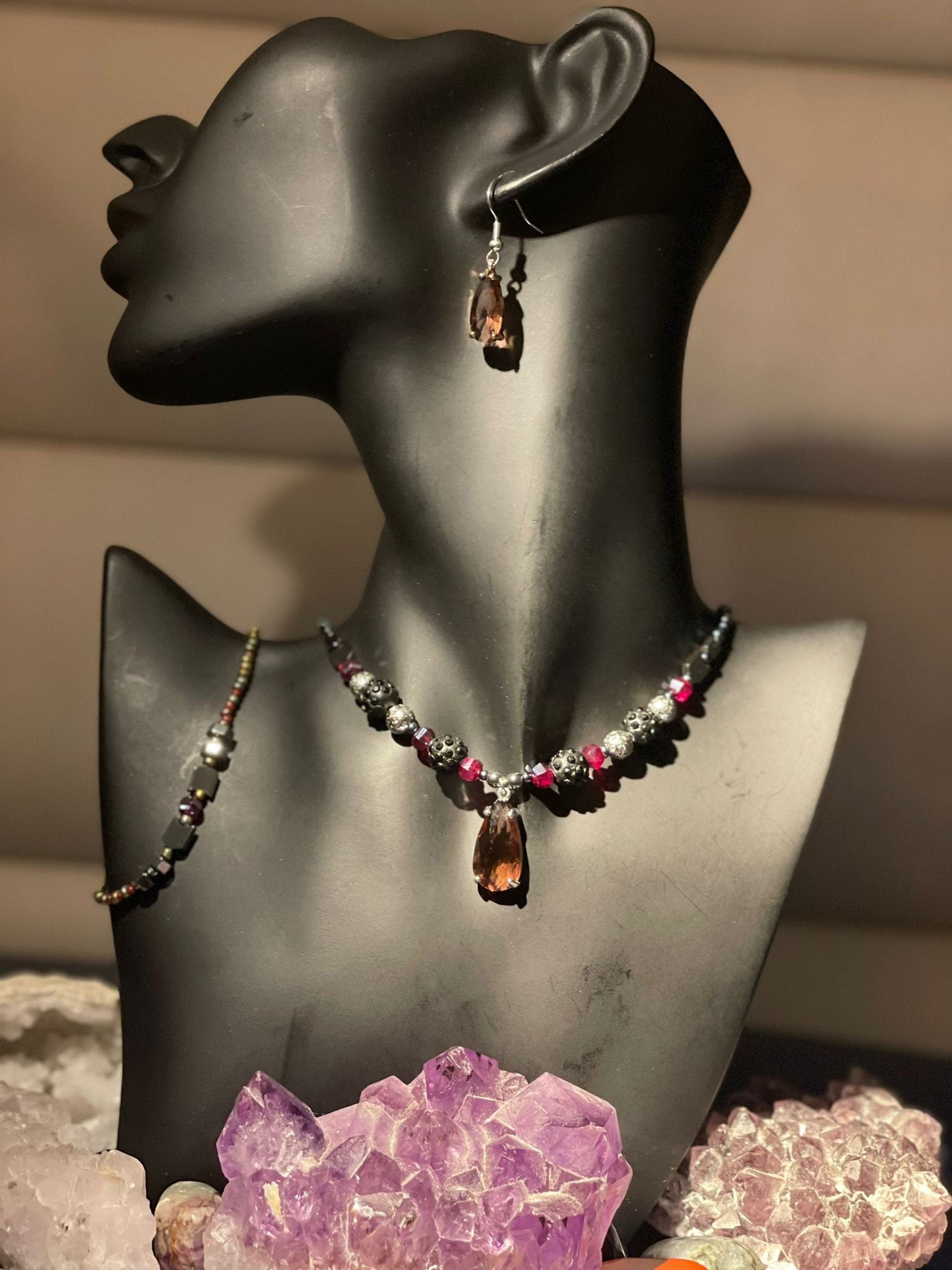 ISRAEL Beauty Through Pain Set: Burgundy Crystal Drops Set