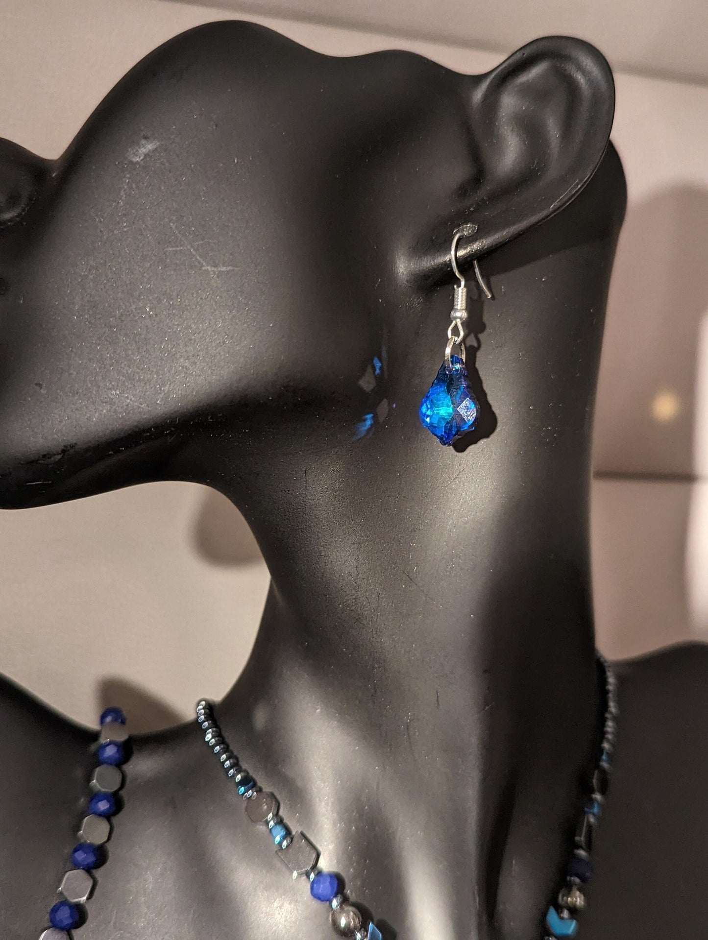 Colourful Black and Blue Agate Set with fitting Baroque Earrings