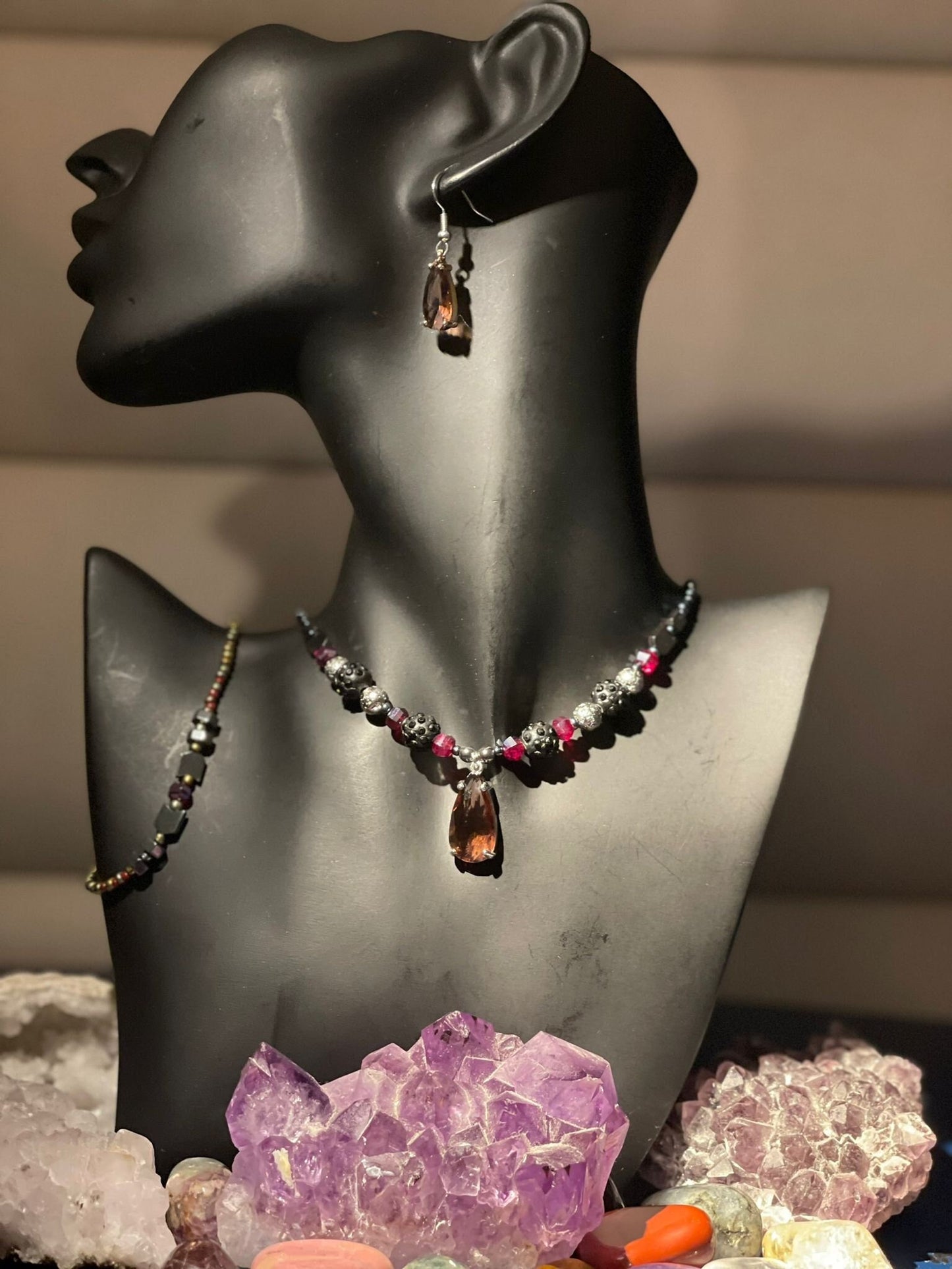 ISRAEL Beauty Through Pain Set: Burgundy Crystal Drops Set