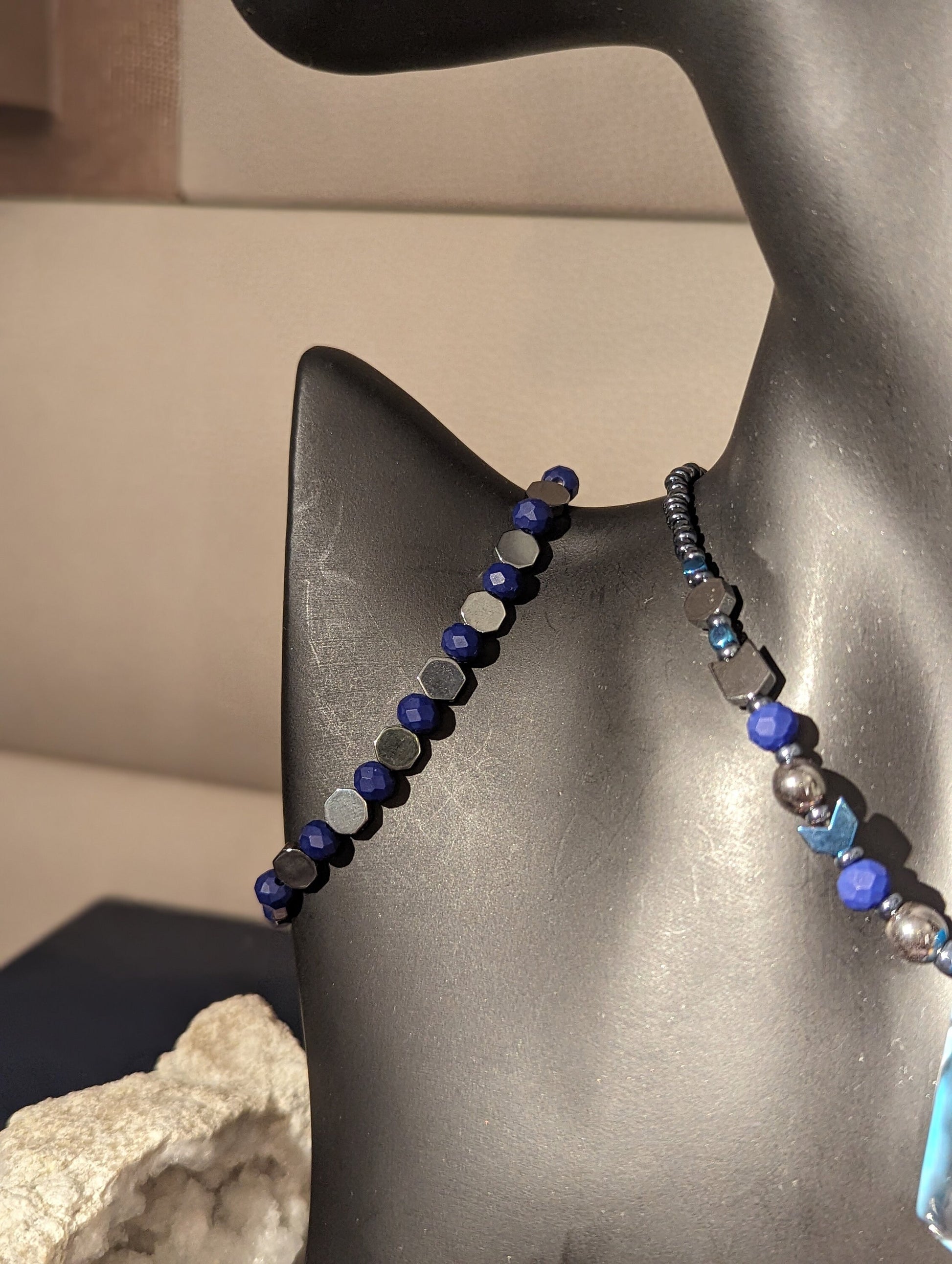 Colourful Black and Blue Agate Set with fitting Baroque Earrings