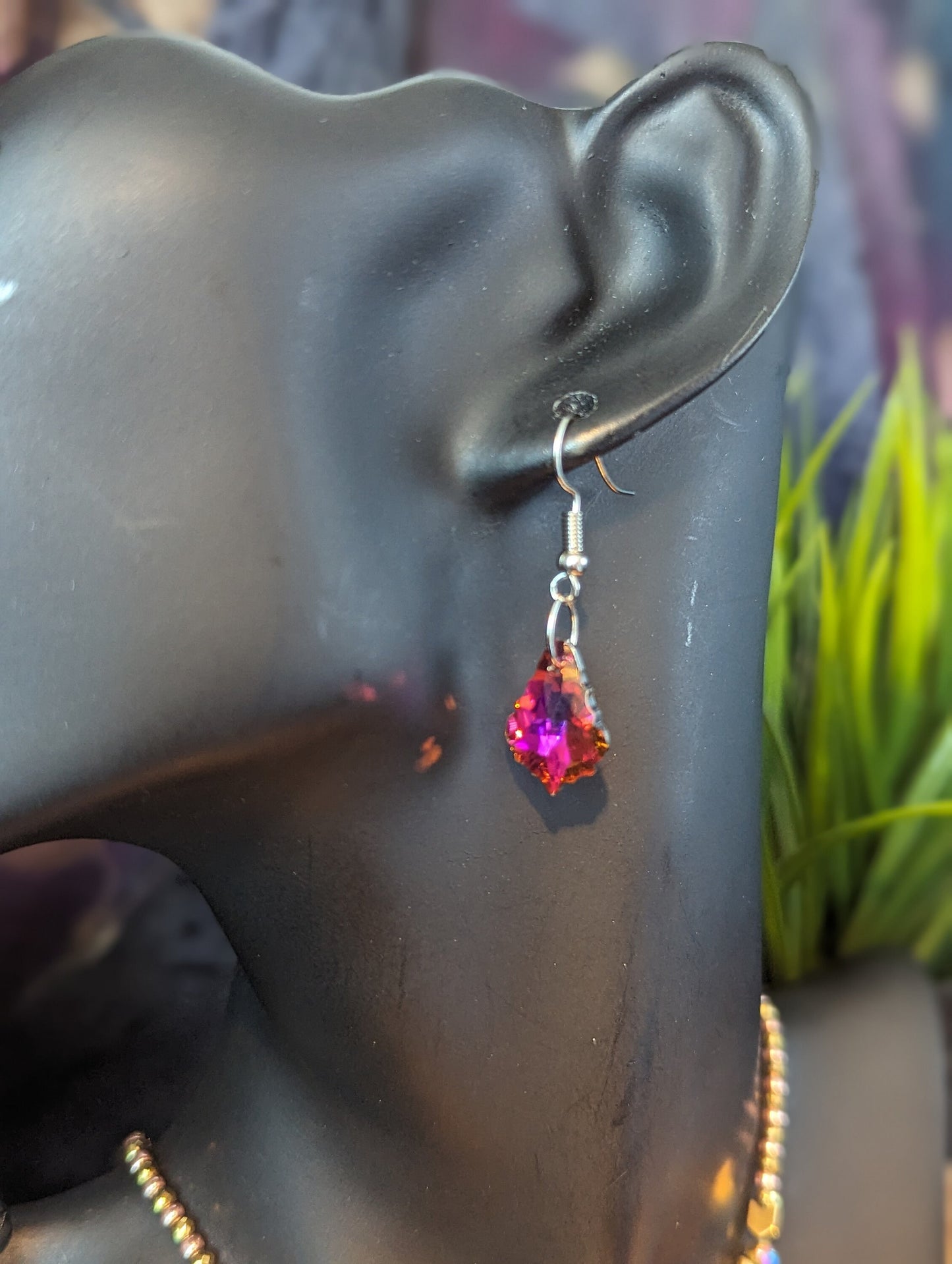 Fire Phoenix Set: with Phoenix Silver Hot Pink Pendant, Round and Baroque Orange Pink Glass Pendants and Rose Golden Hematite Styled Beads