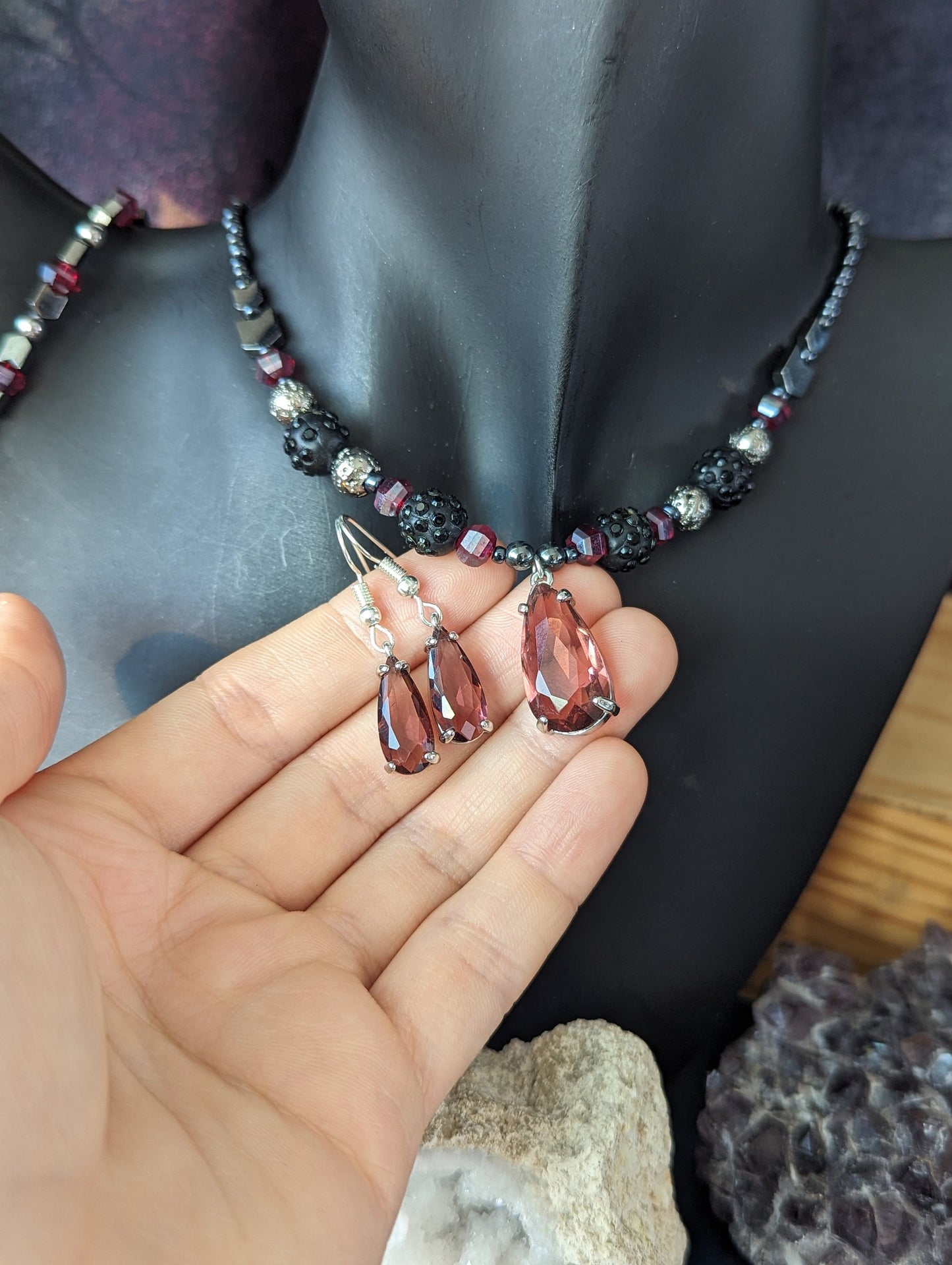 ISRAEL Beauty Through Pain Set: Burgundy Crystal Drops Set