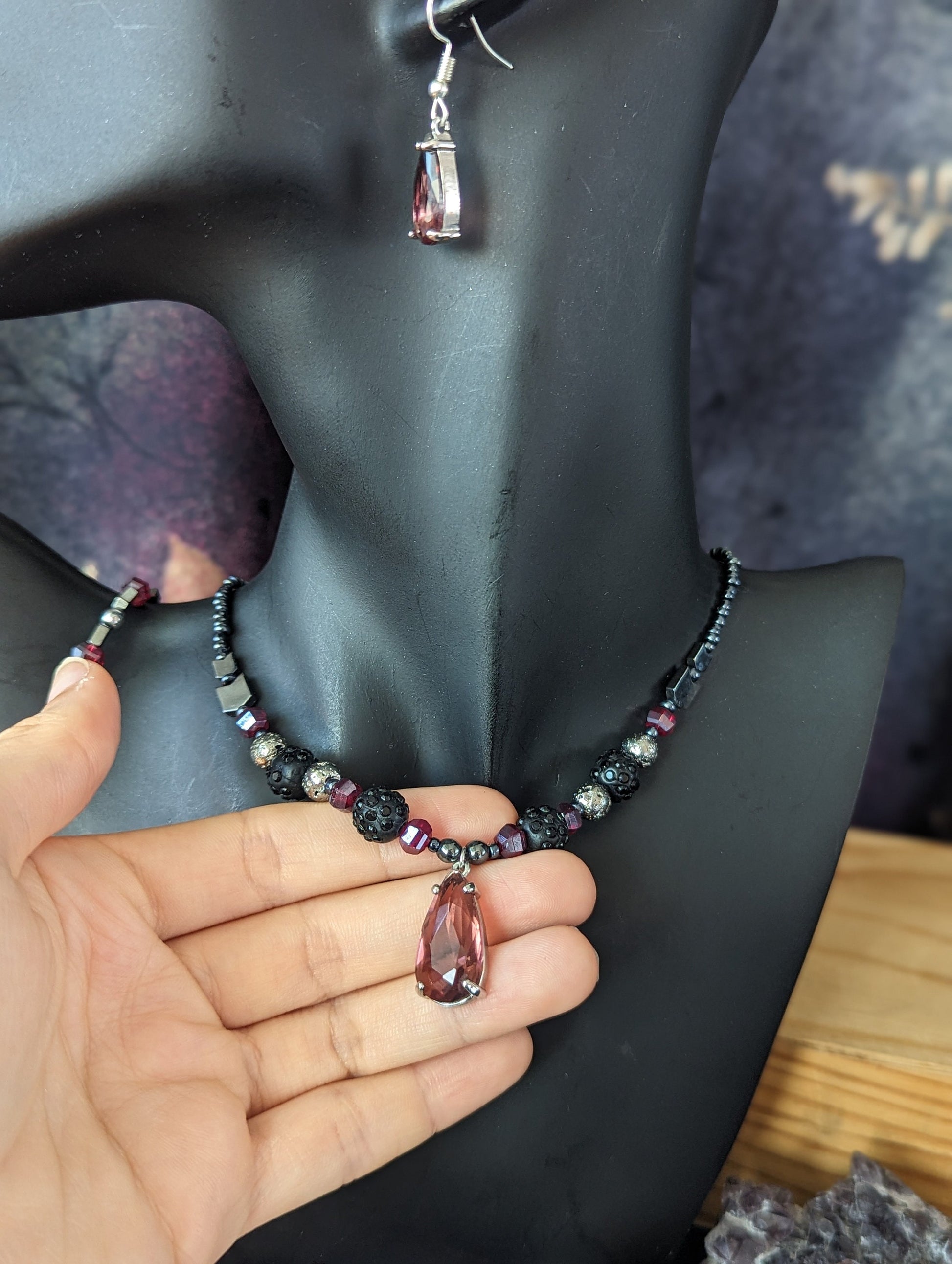 ISRAEL Beauty Through Pain Set: Burgundy Crystal Drops Set