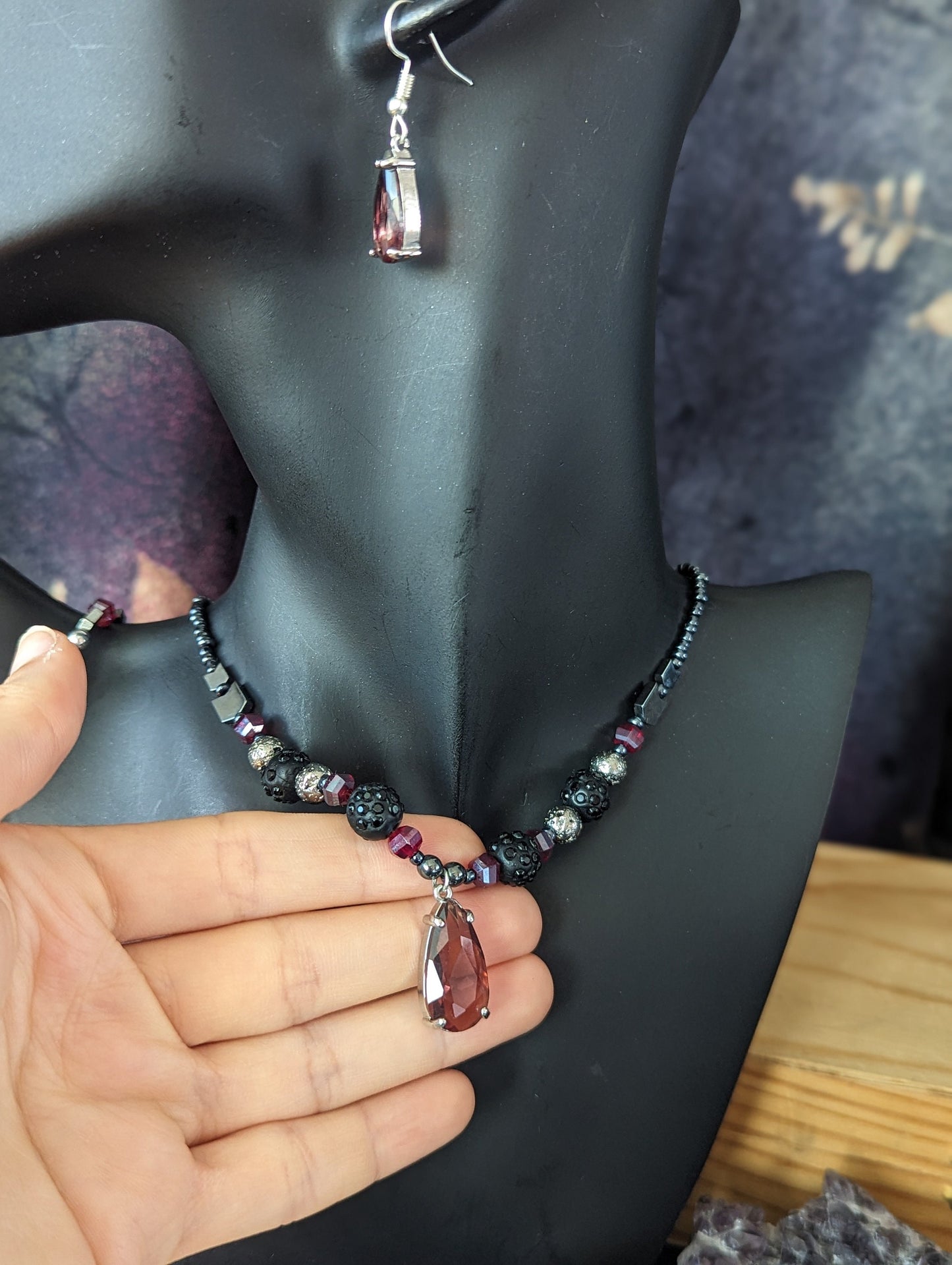 ISRAEL Beauty Through Pain Set: Burgundy Crystal Drops Set