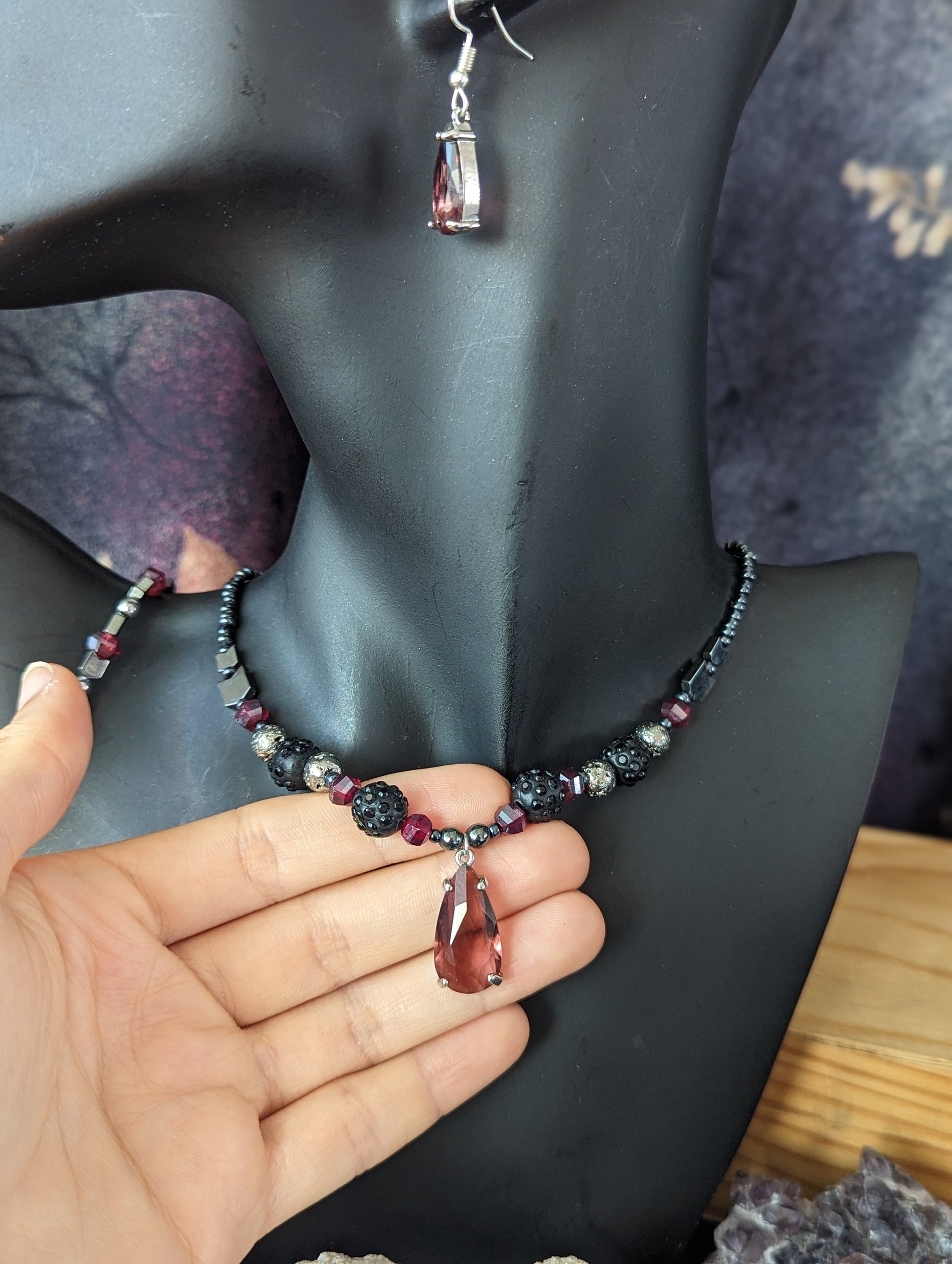 ISRAEL Beauty Through Pain Set: Burgundy Crystal Drops Set