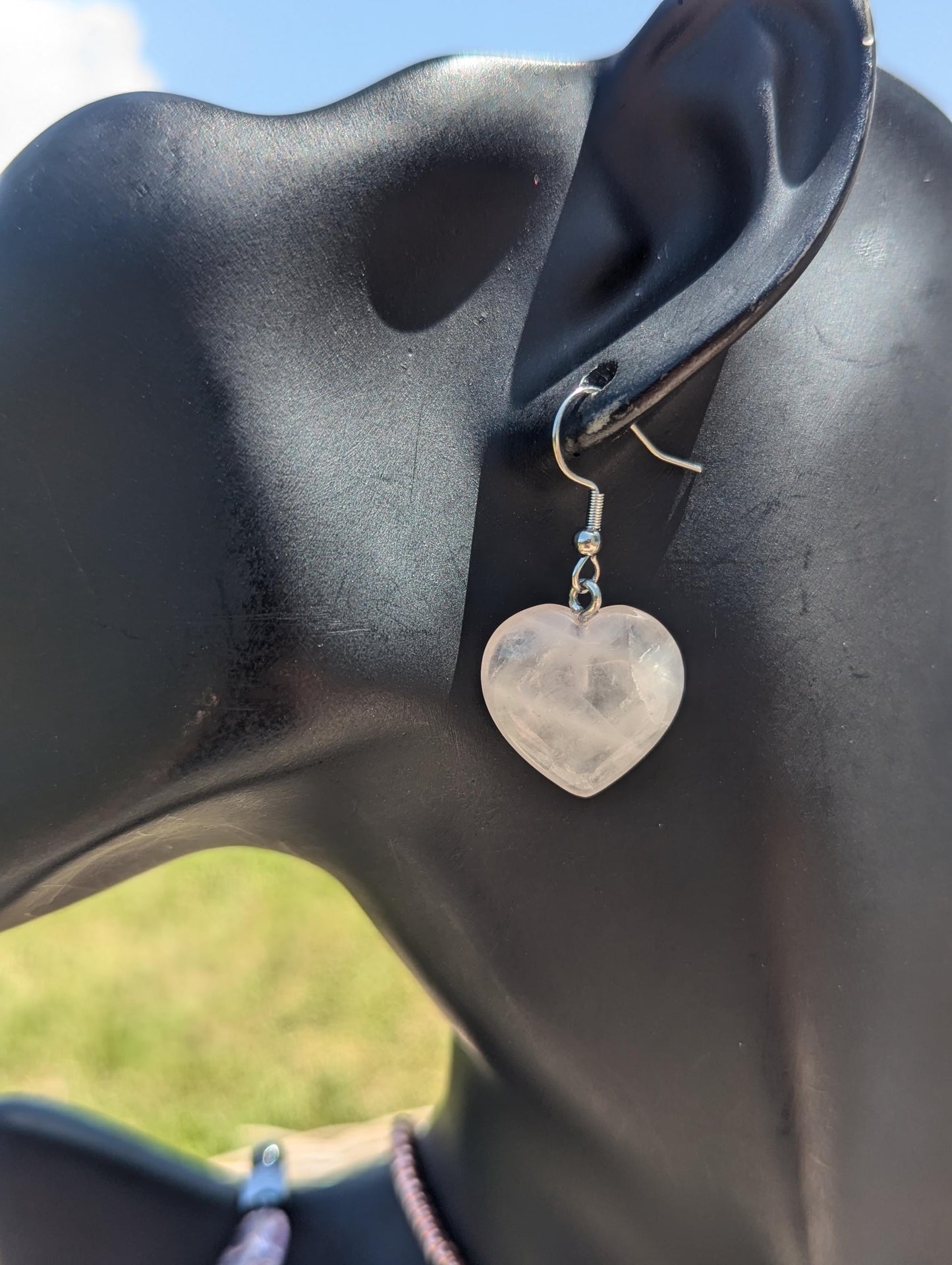 Rose Quartz Heart Set: with Rose Quartz light pink heart pendant and earrings, Amethyst and Rose Quartz beaded bracelet