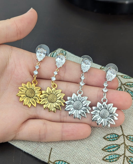 ISRAEL: Sunflower Zircon Earrings, choice of gold or silver