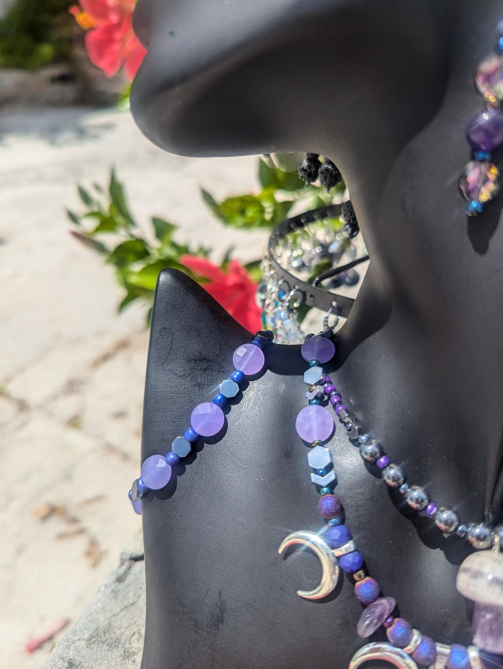 AMERICA East Coast Purple Mushroom Night: Amethyst necklaces with Mushroom and Star Pendants, silver moons, Agate and Amethyst beaded set