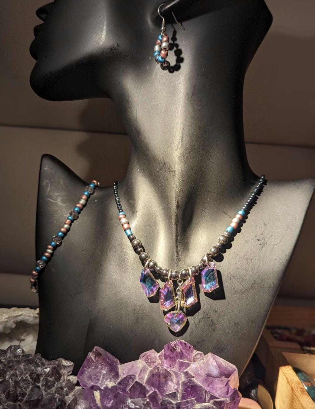 Trans Pride Set with Hematite styled Arrows and Light Blue White Pink Flag Colors Beaded Handmade Set