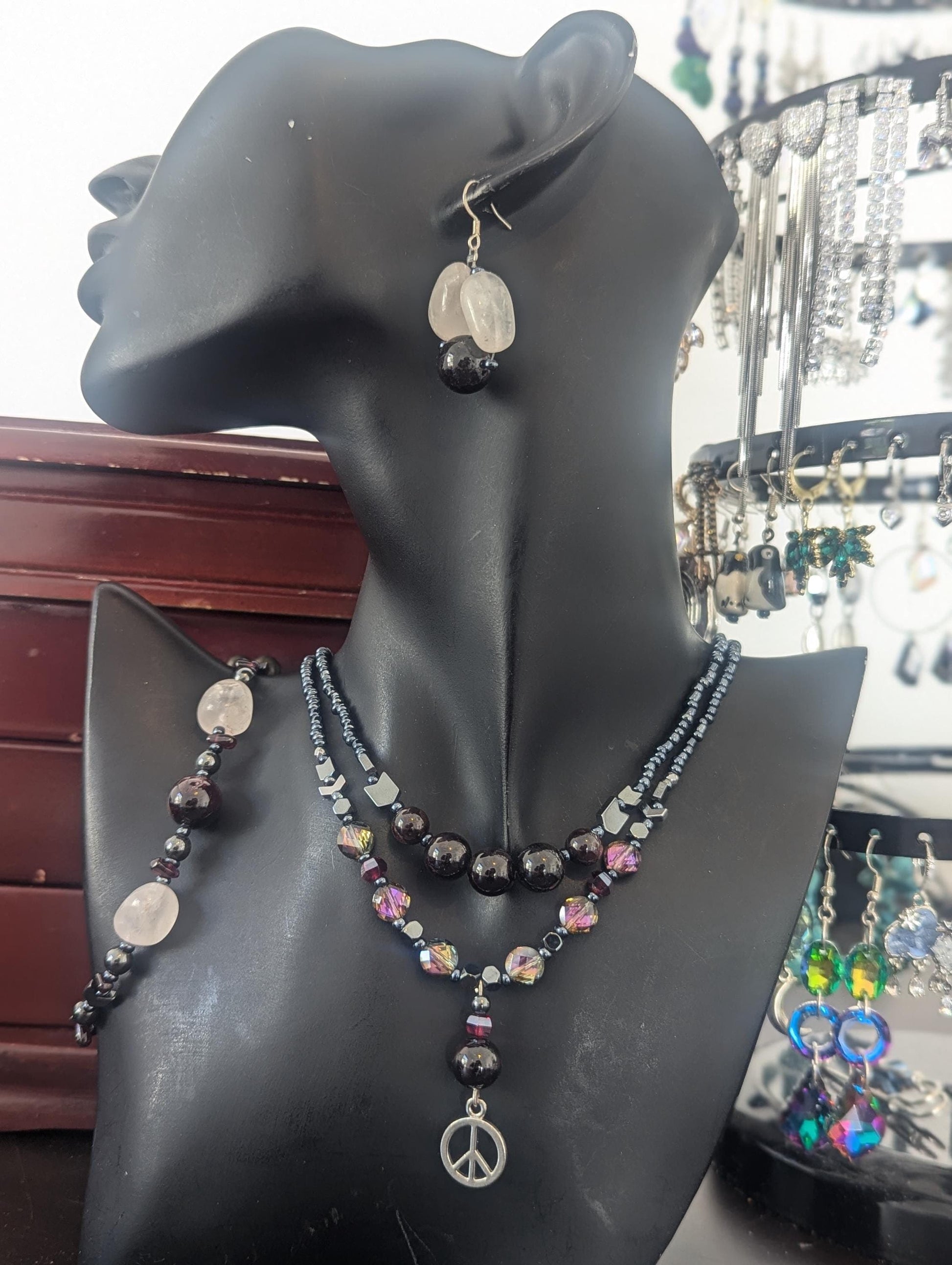 ISRAEL Hope for Peace Set: with Garnet and Rose Quartz gemstones