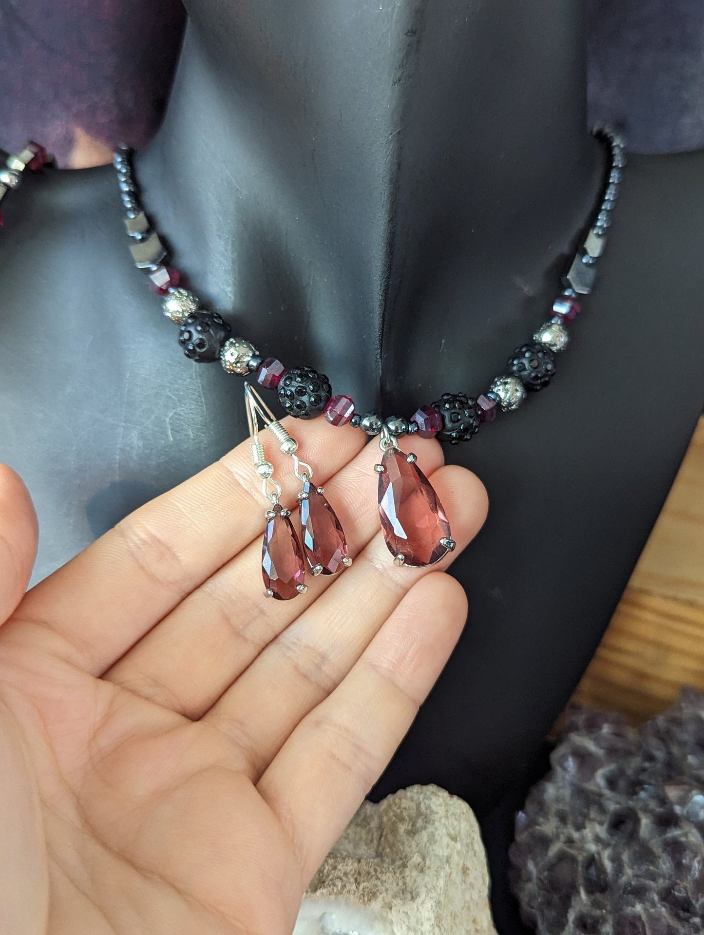 ISRAEL Beauty Through Pain Set: Burgundy Crystal Drops Set