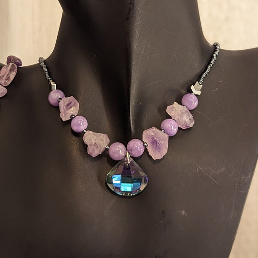 Amethyst Lilac Set with Soft Triangle Glass Pendant