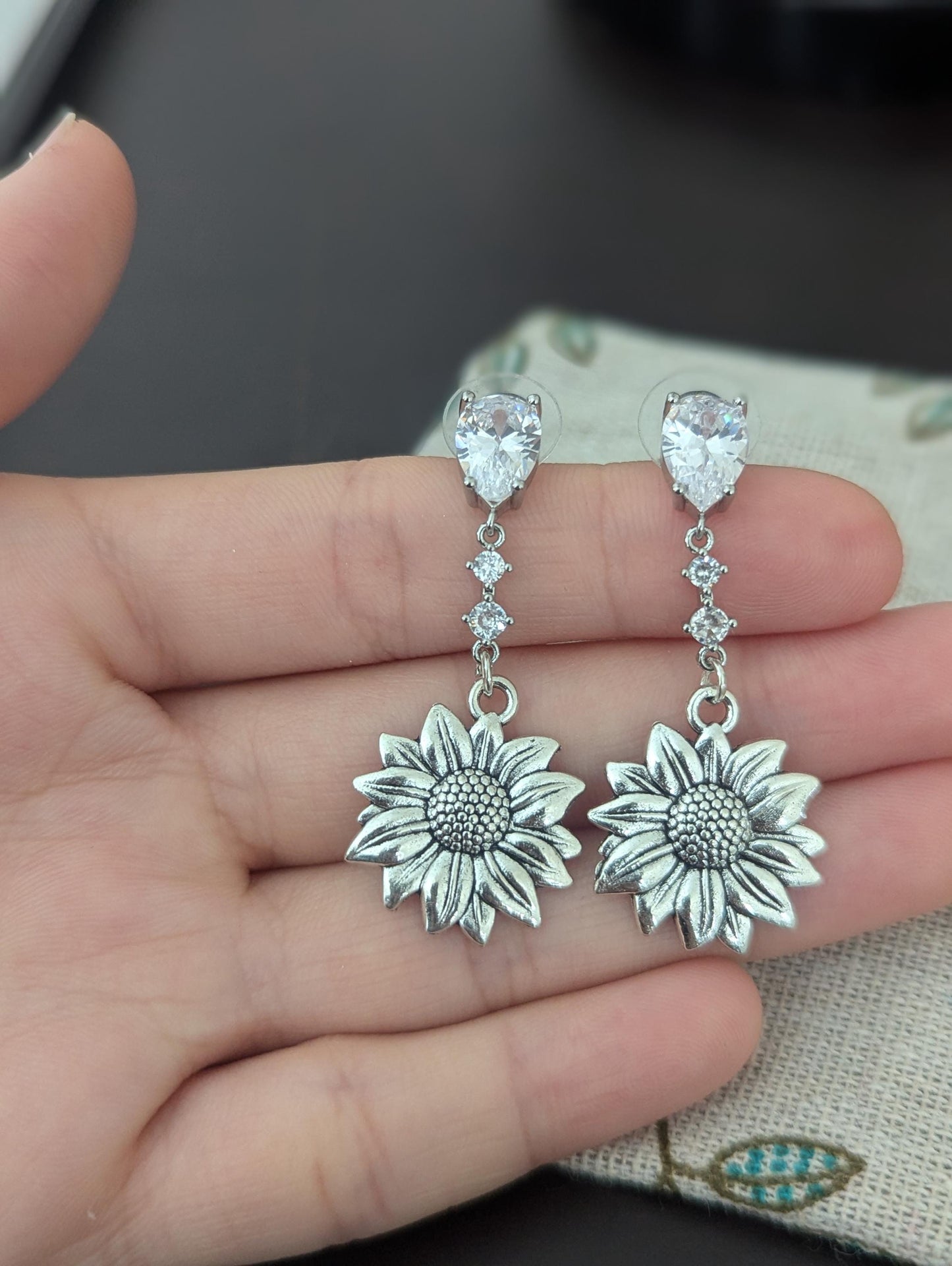 ISRAEL: Sunflower Zircon Earrings, choice of gold or silver