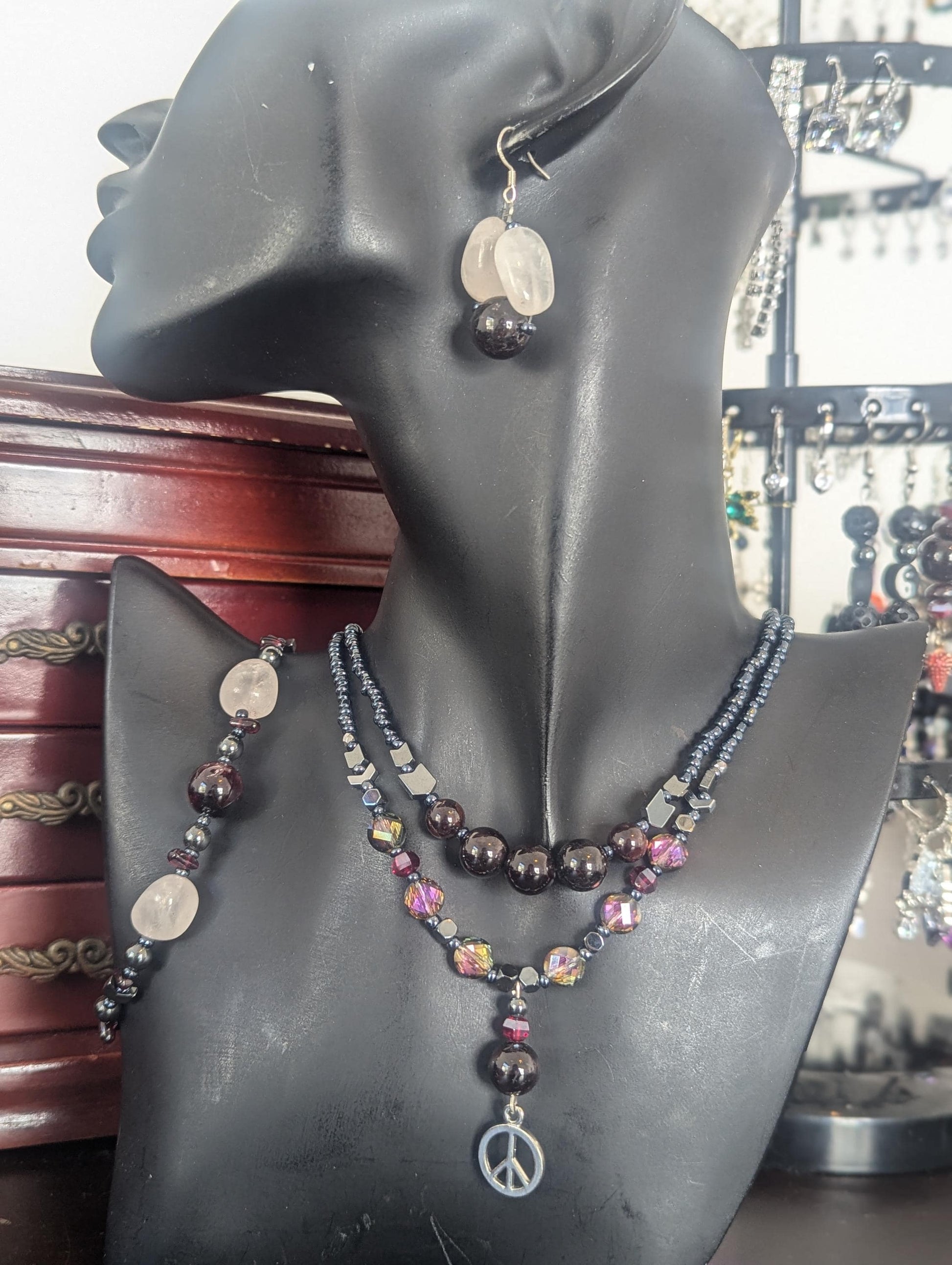 ISRAEL Hope for Peace Set: with Garnet and Rose Quartz gemstones