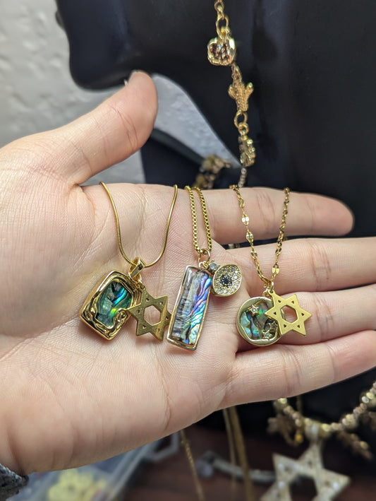 3 Abalone Shell Judaica Necklaces Options