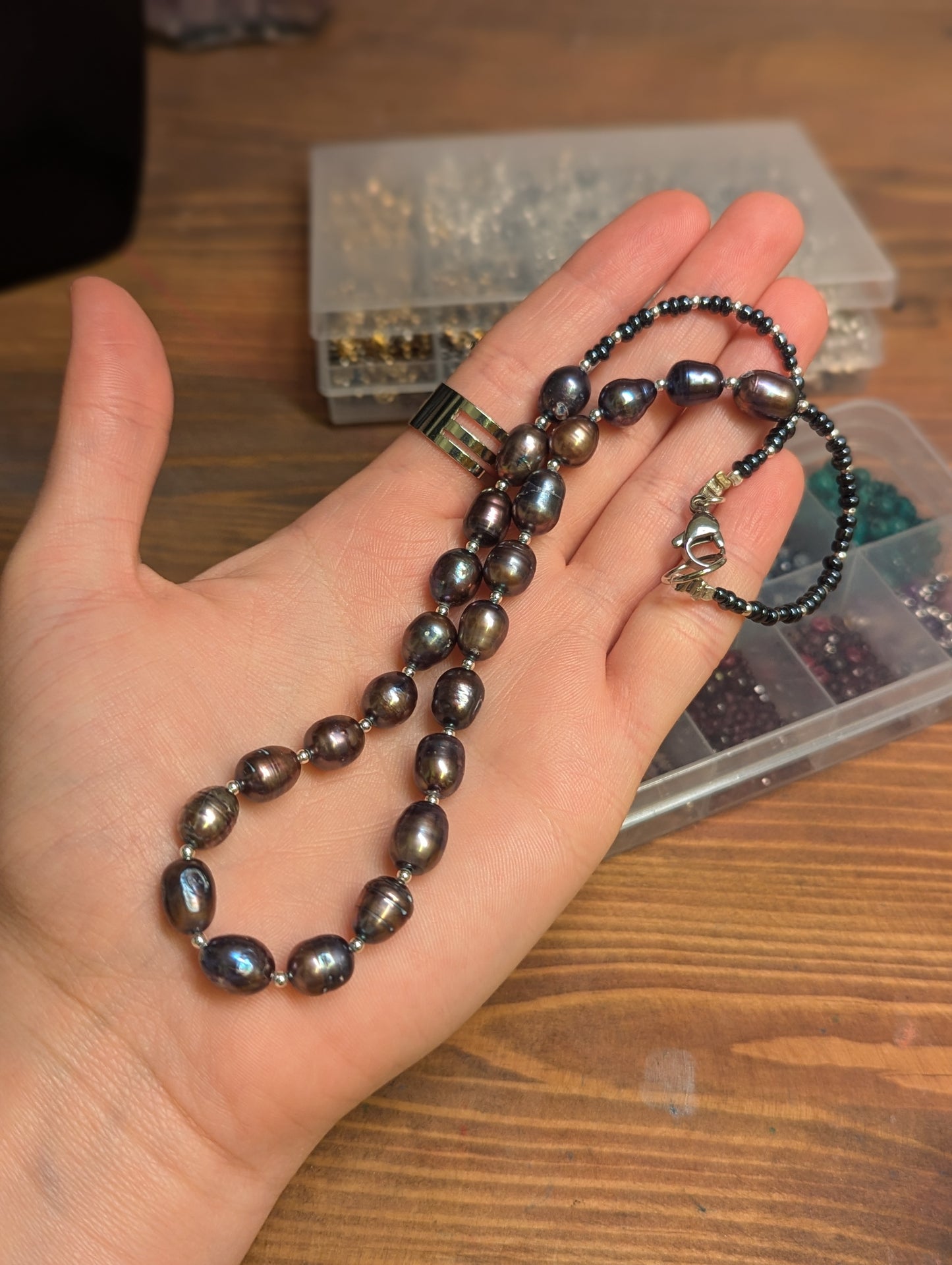 Purple Pearls and Sterling Silver Necklace