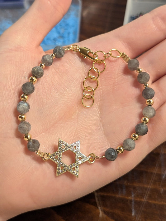 Star of David Labradorite Adjustable Gold Plated Bracelet